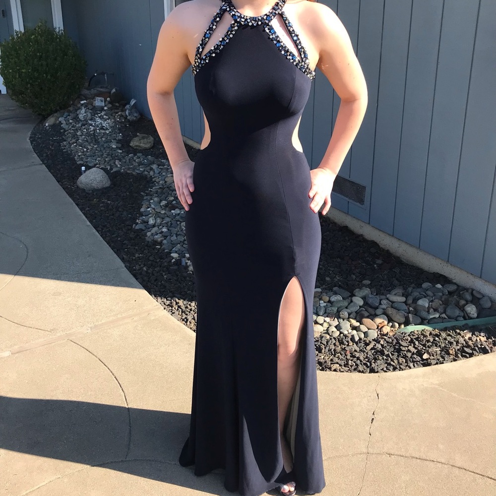 Gorgeous navy blue long gown dress